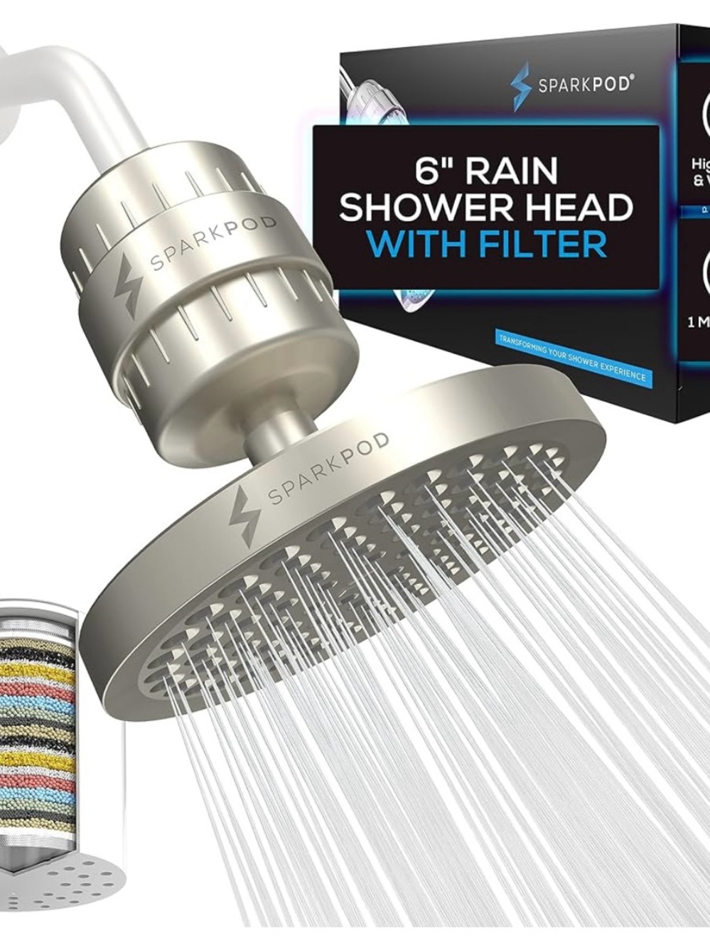 SparkPod 6" Rain Shower Head with Filter - Brushed Silver